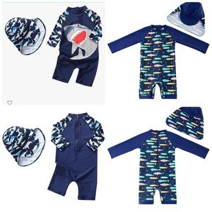Baby boy rash guard swim suit and hat bundle